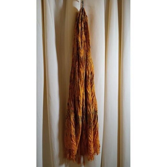 Yellow Batik 70" Women's Fringe Scarf -Brand New (9e3) - Picture 1 of 4